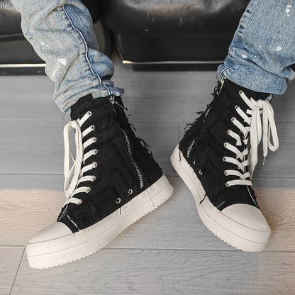 ♛𝔽𝕦𝕤𝕚𝕠𝕟 𝔽𝕠𝕔𝕦𝕤☢︎ᴄᴀꜱᴜᴀʟ ᴅʀᴇꜱꜱ ♜✽2026✽ 高筒刷破蕾絲側拉帆布鞋 男女款 情侶款 X-26