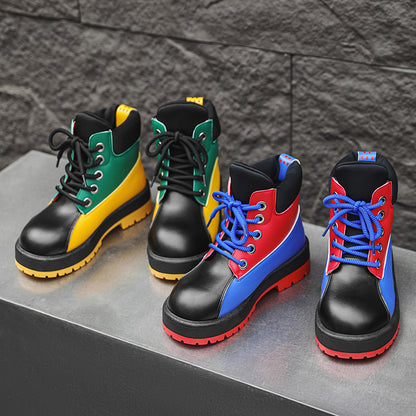 ♛𝔽𝕦𝕤𝕚𝕠𝕟 𝔽𝕠𝕔𝕦𝕤☢︎ᴄᴀꜱᴜᴀʟ ᴅʀᴇꜱꜱ ♜✽2026✽ 復古風撞色高筒五孔靴 男女款 情侶款（大🦶到45碼）YZ-09