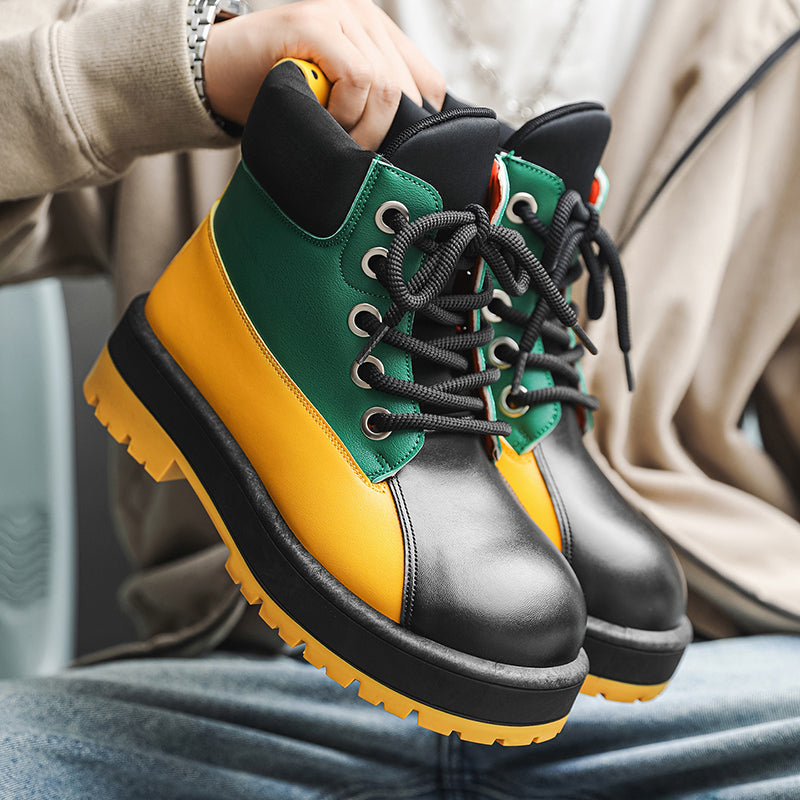 ♛𝔽𝕦𝕤𝕚𝕠𝕟 𝔽𝕠𝕔𝕦𝕤☢︎ᴄᴀꜱᴜᴀʟ ᴅʀᴇꜱꜱ ♜✽2026✽ 復古風撞色高筒五孔靴 男女款 情侶款（大🦶到45碼）YZ-09