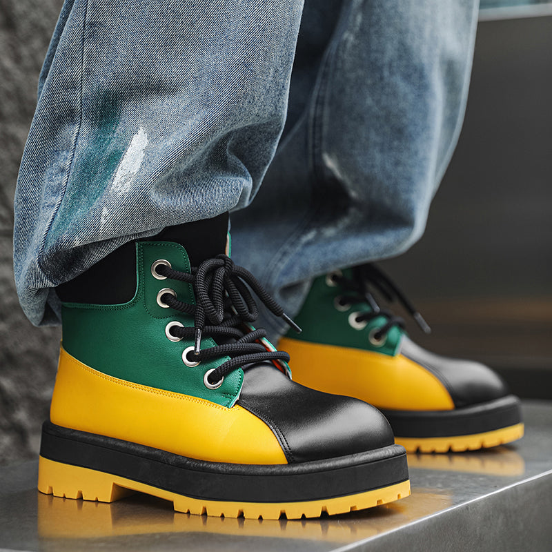 ♛𝔽𝕦𝕤𝕚𝕠𝕟 𝔽𝕠𝕔𝕦𝕤☢︎ᴄᴀꜱᴜᴀʟ ᴅʀᴇꜱꜱ ♜✽2026✽ 復古風撞色高筒五孔靴 男女款 情侶款（大🦶到45碼）YZ-09