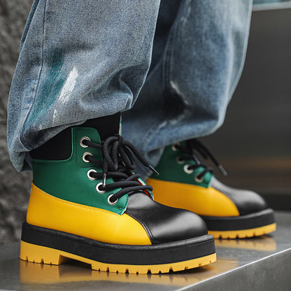 ♛𝔽𝕦𝕤𝕚𝕠𝕟 𝔽𝕠𝕔𝕦𝕤☢︎ᴄᴀꜱᴜᴀʟ ᴅʀᴇꜱꜱ ♜✽2026✽ 復古風撞色高筒五孔靴 男女款 情侶款（大🦶到45碼）YZ-09