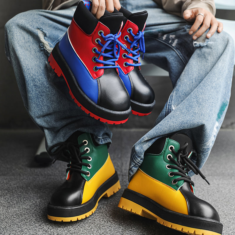 ♛𝔽𝕦𝕤𝕚𝕠𝕟 𝔽𝕠𝕔𝕦𝕤☢︎ᴄᴀꜱᴜᴀʟ ᴅʀᴇꜱꜱ ♜✽2026✽ 復古風撞色高筒五孔靴 男女款 情侶款（大🦶到45碼）YZ-09