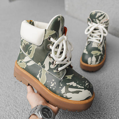 ♛𝔽𝕦𝕤𝕚𝕠𝕟 𝔽𝕠𝕔𝕦𝕤☢︎ᴄᴀꜱᴜᴀʟ ᴅʀᴇꜱꜱ ♜✽2026✽ 迷彩風高筒隱形增高厚底五孔男靴（大🦶到45碼） YZ-08