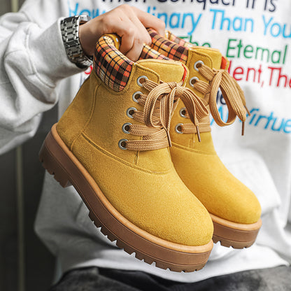 ♛𝔽𝕦𝕤𝕚𝕠𝕟 𝔽𝕠𝕔𝕦𝕤☢︎ᴄᴀꜱᴜᴀʟ ᴅʀᴇꜱꜱ ♜✽2026✽ 復古風高筒格子領雪地五孔靴 男女款 情侶款（大🦶到45碼）YH-06