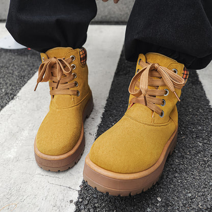 ♛𝔽𝕦𝕤𝕚𝕠𝕟 𝔽𝕠𝕔𝕦𝕤☢︎ᴄᴀꜱᴜᴀʟ ᴅʀᴇꜱꜱ ♜✽2026✽ 復古風高筒格子領雪地五孔靴 男女款 情侶款（大🦶到45碼）YH-06