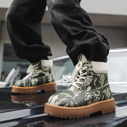 ♛𝔽𝕦𝕤𝕚𝕠𝕟 𝔽𝕠𝕔𝕦𝕤☢︎ᴄᴀꜱᴜᴀʟ ᴅʀᴇꜱꜱ ♜✽2026✽ 迷彩風高筒隱形增高厚底五孔男靴（大🦶到45碼） YZ-08