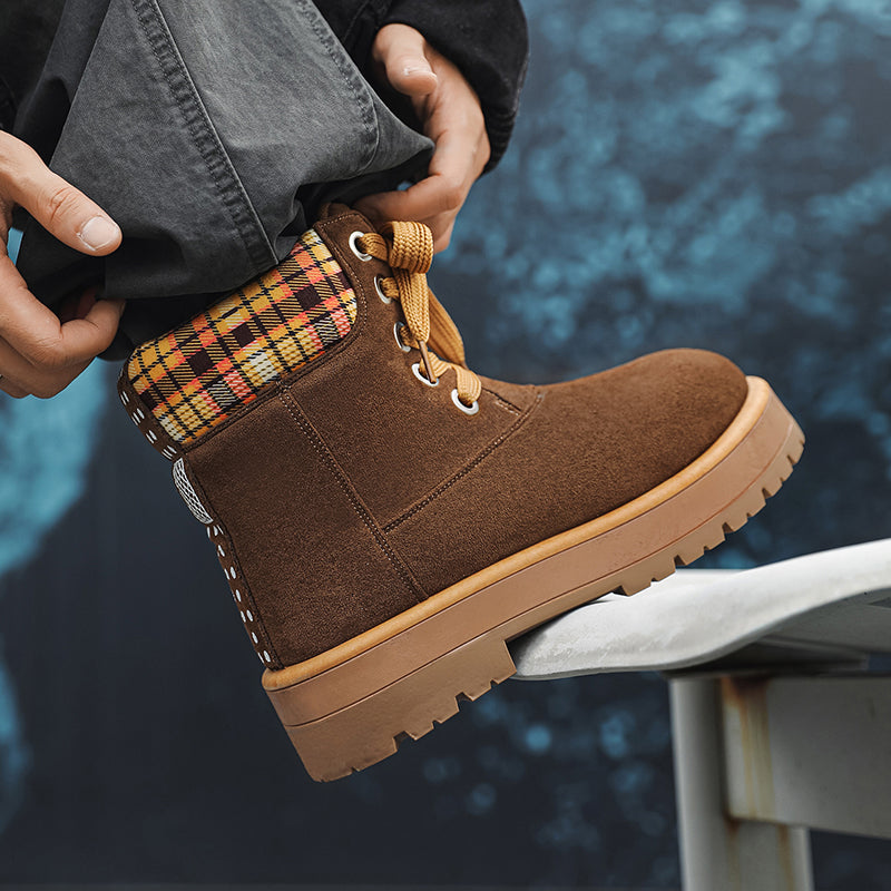 ♛𝔽𝕦𝕤𝕚𝕠𝕟 𝔽𝕠𝕔𝕦𝕤☢︎ᴄᴀꜱᴜᴀʟ ᴅʀᴇꜱꜱ ♜✽2026✽ 復古風高筒格子領雪地五孔靴 男女款 情侶款（大🦶到45碼）YH-06