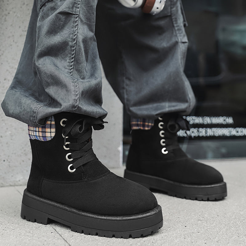 ♛𝔽𝕦𝕤𝕚𝕠𝕟 𝔽𝕠𝕔𝕦𝕤☢︎ᴄᴀꜱᴜᴀʟ ᴅʀᴇꜱꜱ ♜✽2026✽ 復古風高筒格子領雪地五孔靴 男女款 情侶款（大🦶到45碼）YH-06