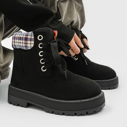 ♛𝔽𝕦𝕤𝕚𝕠𝕟 𝔽𝕠𝕔𝕦𝕤☢︎ᴄᴀꜱᴜᴀʟ ᴅʀᴇꜱꜱ ♜✽2026✽ 復古風高筒格子領雪地五孔靴 男女款 情侶款（大🦶到45碼）YH-06