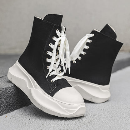 ♛𝔽𝕦𝕤𝕚𝕠𝕟 𝔽𝕠𝕔𝕦𝕤☢︎ᴄᴀꜱᴜᴀʟ ᴅʀᴇꜱꜱ ♜✽2026✽ 經典高筒素面機能側拉飛機底帆布鞋 男女款 情侶款 YL-02