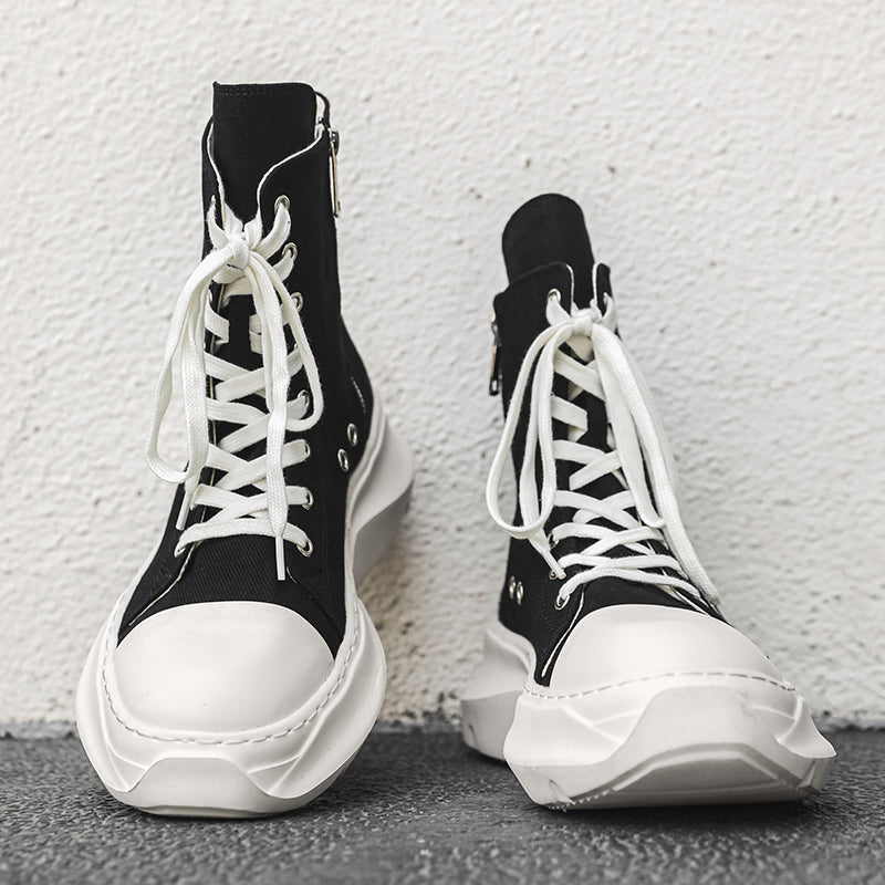 ♛𝔽𝕦𝕤𝕚𝕠𝕟 𝔽𝕠𝕔𝕦𝕤☢︎ᴄᴀꜱᴜᴀʟ ᴅʀᴇꜱꜱ ♜✽2026✽ 經典高筒素面機能側拉飛機底帆布鞋 男女款 情侶款 YL-02