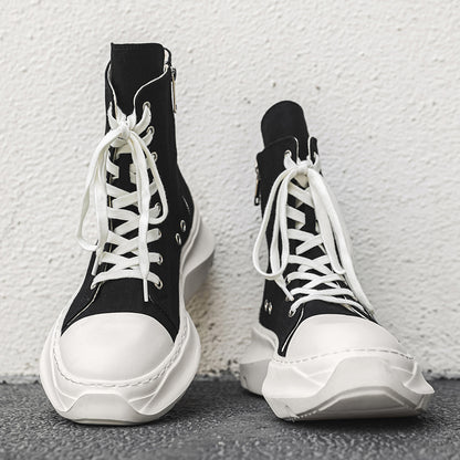 ♛𝔽𝕦𝕤𝕚𝕠𝕟 𝔽𝕠𝕔𝕦𝕤☢︎ᴄᴀꜱᴜᴀʟ ᴅʀᴇꜱꜱ ♜✽2026✽ 經典高筒素面機能側拉飛機底帆布鞋 男女款 情侶款 YL-02