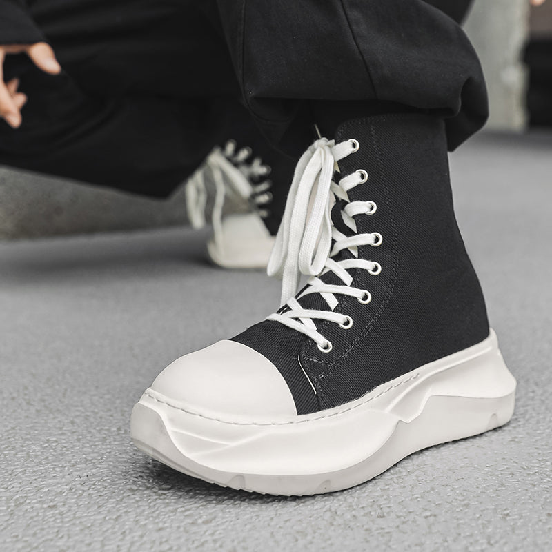 ♛𝔽𝕦𝕤𝕚𝕠𝕟 𝔽𝕠𝕔𝕦𝕤☢︎ᴄᴀꜱᴜᴀʟ ᴅʀᴇꜱꜱ ♜✽2026✽ 經典高筒素面機能側拉飛機底帆布鞋 男女款 情侶款 YL-02