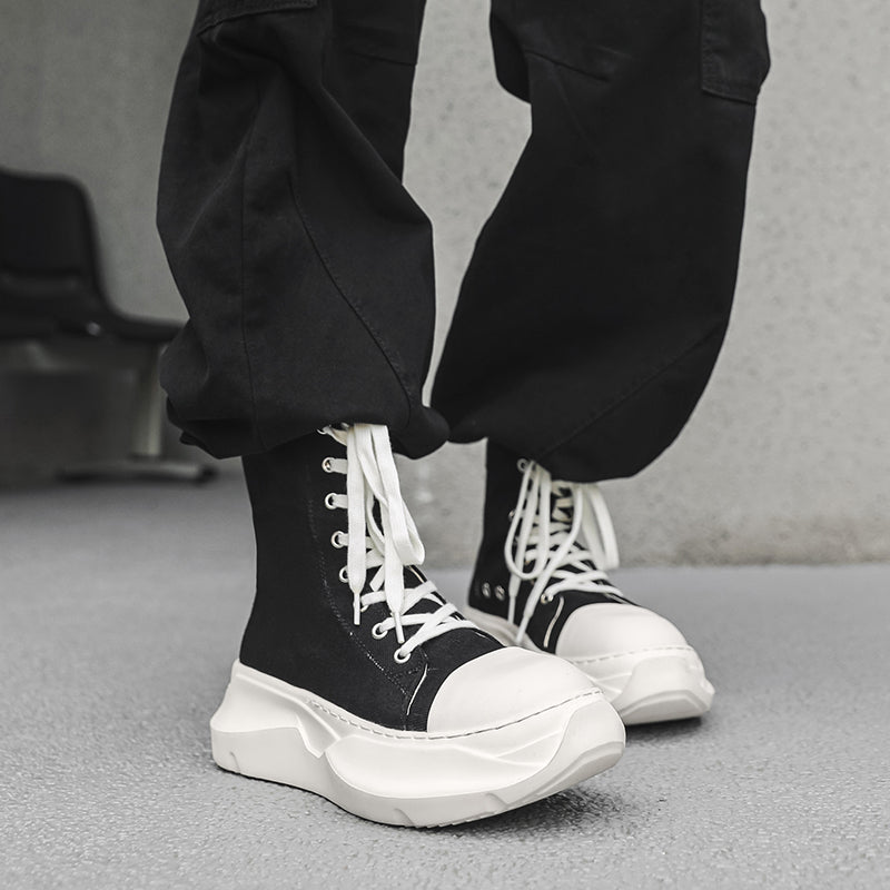 ♛𝔽𝕦𝕤𝕚𝕠𝕟 𝔽𝕠𝕔𝕦𝕤☢︎ᴄᴀꜱᴜᴀʟ ᴅʀᴇꜱꜱ ♜✽2026✽ 經典高筒素面機能側拉飛機底帆布鞋 男女款 情侶款 YL-02