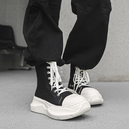 ♛𝔽𝕦𝕤𝕚𝕠𝕟 𝔽𝕠𝕔𝕦𝕤☢︎ᴄᴀꜱᴜᴀʟ ᴅʀᴇꜱꜱ ♜✽2026✽ 經典高筒素面機能側拉飛機底帆布鞋 男女款 情侶款 YL-02