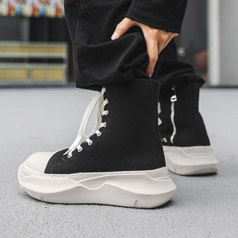 ♛𝔽𝕦𝕤𝕚𝕠𝕟 𝔽𝕠𝕔𝕦𝕤☢︎ᴄᴀꜱᴜᴀʟ ᴅʀᴇꜱꜱ ♜✽2026✽ 經典高筒素面機能側拉飛機底帆布鞋 男女款 情侶款 YL-02