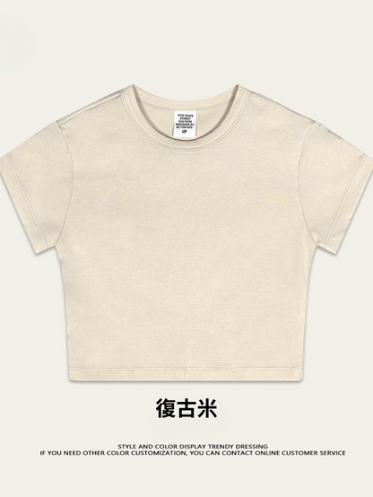 Fierce & Fitted 美式夏季修身素面短版上衣18 復古米