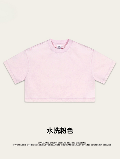 Fierce & Fitted 夏季美式復古做舊辣妹短款T袖N-7 水洗粉色