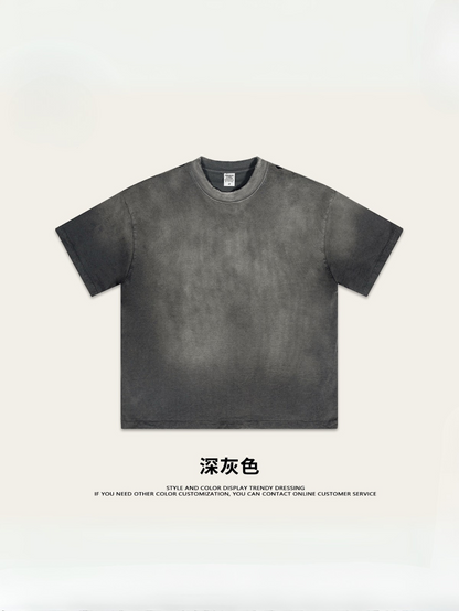 ▶𝔽𝕦𝕤𝕚𝕠𝕟 𝔽𝕠𝕔𝕦𝕤 ⌘𝓦𝓪𝓼𝓱𝓮𝓭 𝔀𝓲𝓷𝓭 ◀ 2025春夏潮牌ins新款纯棉水洗做舊短袖街頭巴家重磅半袖Ｔ恤 TZ-05