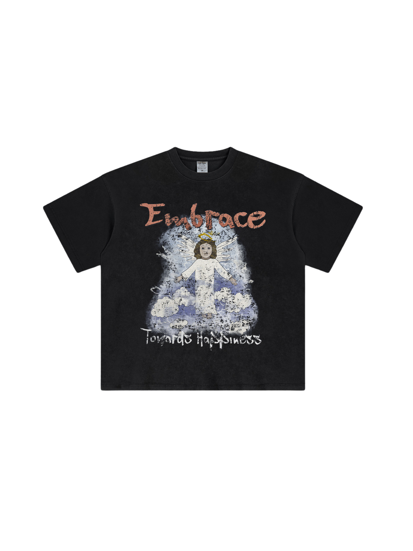 ▶𝔽𝕦𝕤𝕚𝕠𝕟 𝔽𝕠𝕔𝕦𝕤 ⌘𝓦𝓪𝓼𝓱𝓮𝓭 𝔀𝓲𝓷𝓭 ◀ 2025春季新款復古街頭潮牌ins水洗天使印花圓領寬鬆大碼短袖 TZ-09