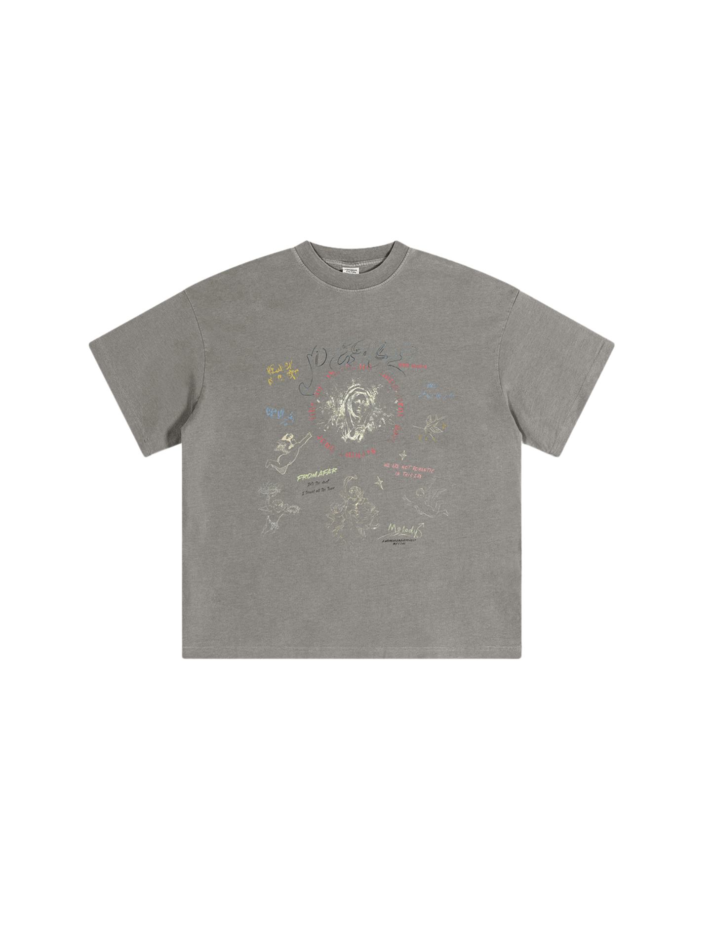 ▶𝔽𝕦𝕤𝕚𝕠𝕟 𝔽𝕠𝕔𝕦𝕤 ⌘𝓦𝓪𝓼𝓱𝓮𝓭 𝔀𝓲𝓷𝓭 ◀ 2025春夏復古潮牌Vintage水洗天使印花圓領情侣款短袖街頭T恤 TZ-10