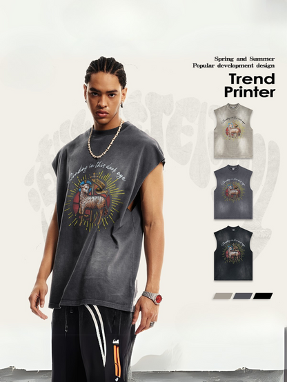 ▶𝔽𝕦𝕤𝕚𝕠𝕟 𝔽𝕠𝕔𝕦𝕤 ⌘𝓦𝓪𝓼𝓱𝓮𝓭 𝔀𝓲𝓷𝓭 ◀2025春夏歐美潮牌oversize街頭漸變無袖坎肩背心復古水洗t恤   TZ-13