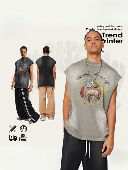 ▶𝔽𝕦𝕤𝕚𝕠𝕟 𝔽𝕠𝕔𝕦𝕤 ⌘𝓦𝓪𝓼𝓱𝓮𝓭 𝔀𝓲𝓷𝓭 ◀2025春夏歐美潮牌oversize街頭漸變無袖坎肩背心復古水洗t恤   TZ-13