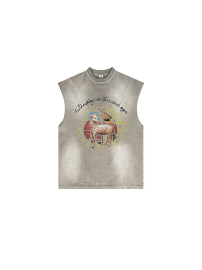 ▶𝔽𝕦𝕤𝕚𝕠𝕟 𝔽𝕠𝕔𝕦𝕤 ⌘𝓦𝓪𝓼𝓱𝓮𝓭 𝔀𝓲𝓷𝓭 ◀2025春夏歐美潮牌oversize街頭漸變無袖坎肩背心復古水洗t恤   TZ-13