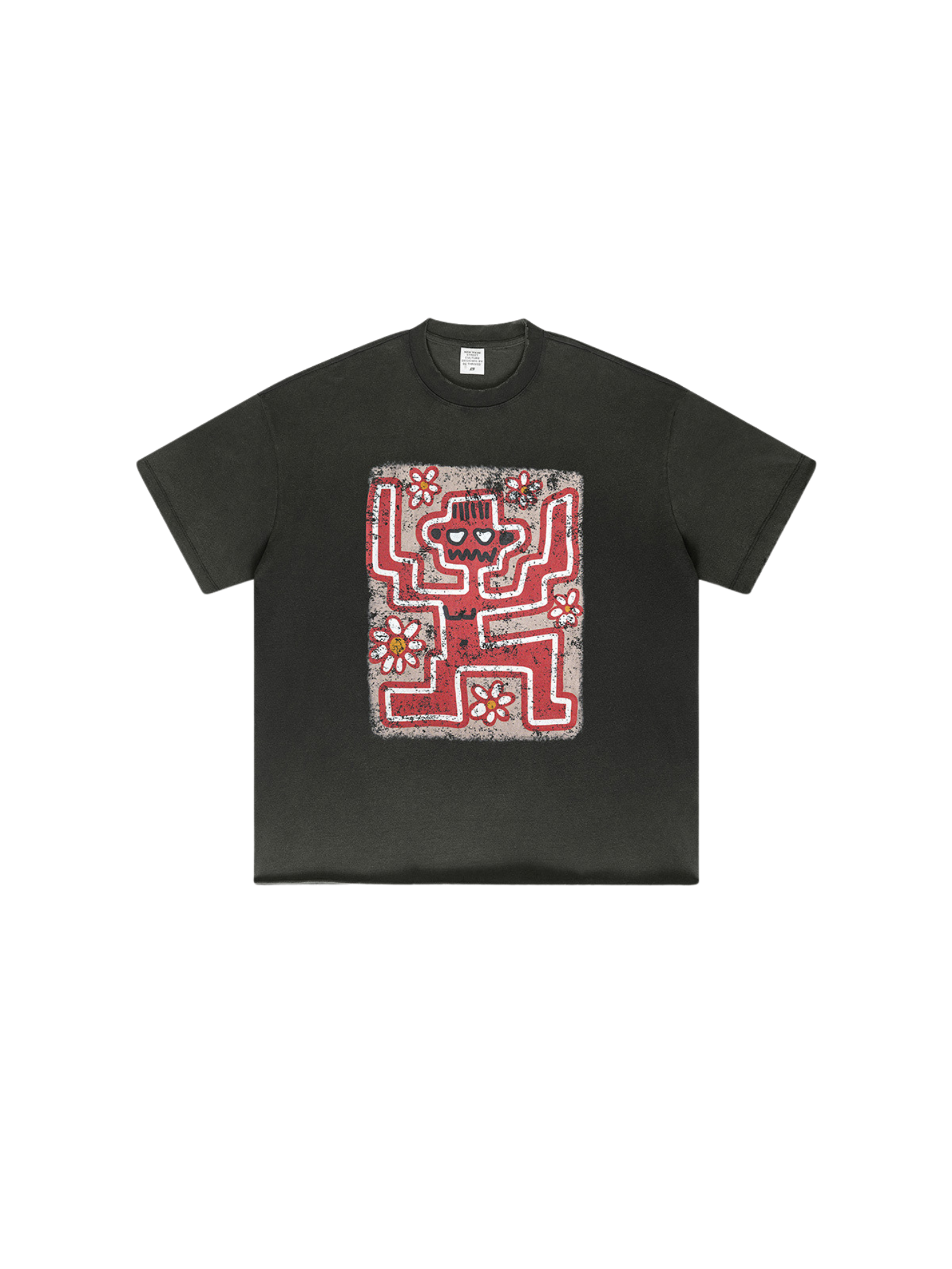 ▶𝔽𝕦𝕤𝕚𝕠𝕟 𝔽𝕠𝕔𝕦𝕤 ⌘𝓦𝓪𝓼𝓱𝓮𝓭 𝔀𝓲𝓷𝓭 ◀ 2025美式復古潮牌水洗做舊趣味花朵印花短袖Vintage街頭寬鬆T恤 TZ-15