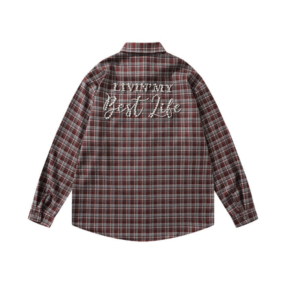 𝔼mbro 𝕊hirt𒉽2025秋冬復古格子寬鬆襯衫外套JD-2