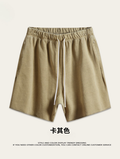♛𝔽𝕦𝕤𝕚𝕠𝕟 𝔽𝕠𝕔𝕦𝕤 ♛夏季復古重磅水洗休閒運動五分褲 S-01