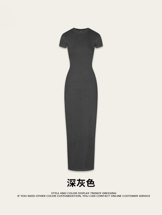 Fierce & Fitted 夏季辣妹必備修身款短袖連身長裙 深灰色