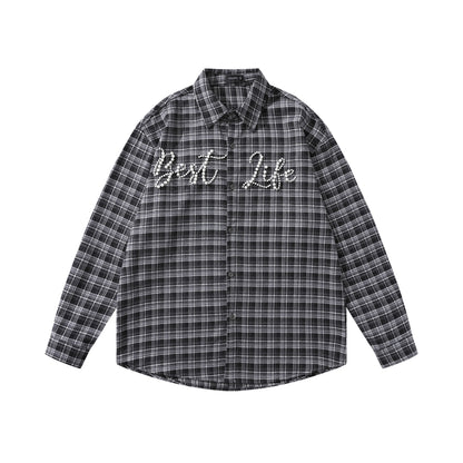 𝔼mbro 𝕊hirt𒉽2025秋冬復古格子寬鬆襯衫外套JD-2