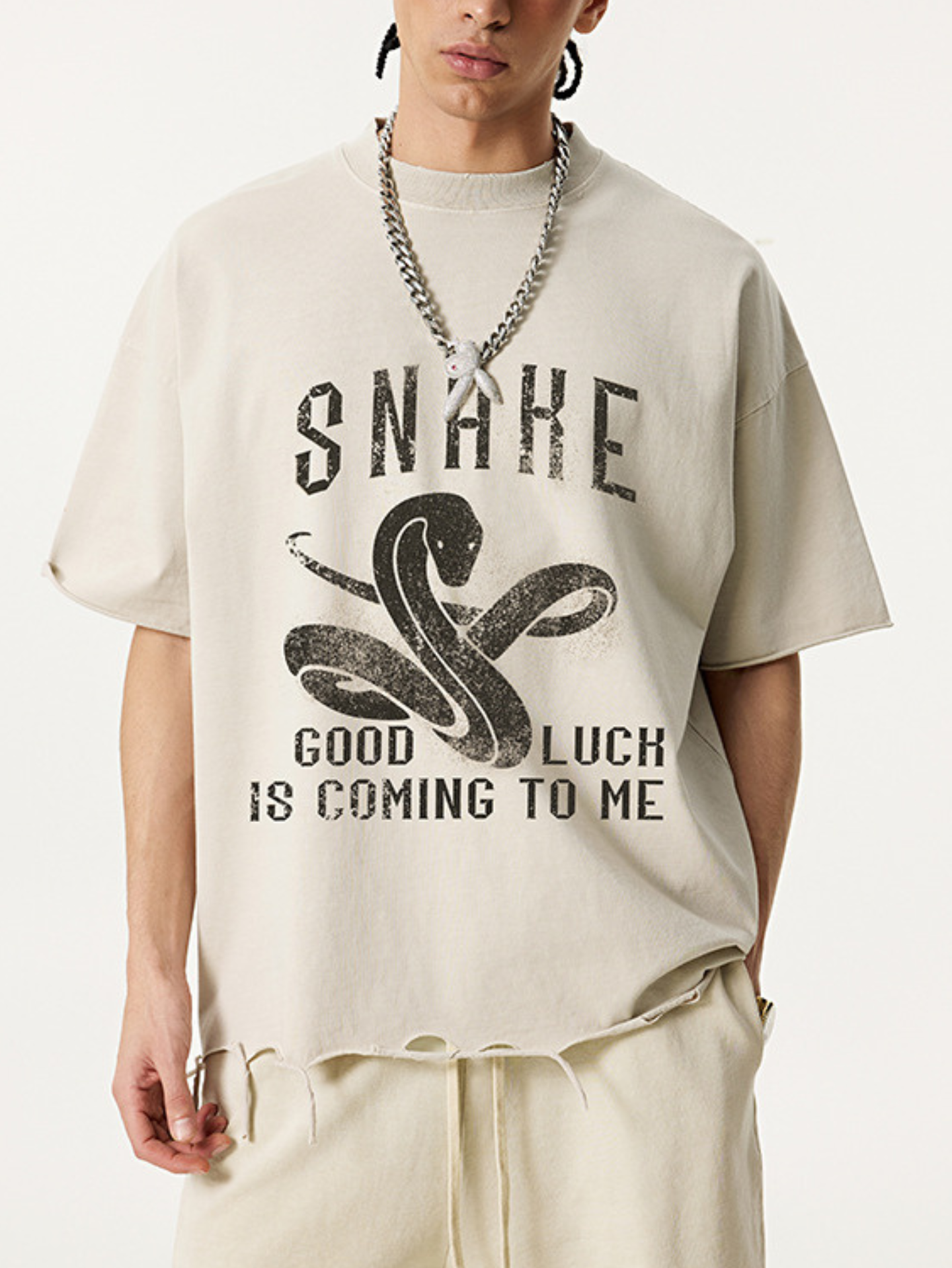 ▶𝔽𝕦𝕤𝕚𝕠𝕟 𝔽𝕠𝕔𝕦𝕤 ⌘𝓦𝓪𝓼𝓱𝓮𝓭 𝔀𝓲𝓷𝓭 ◀ 2025夏季歐美高街蛇年印花街舞嘻哈hiphop炸街演出服短袖T恤男潮 TZ-19