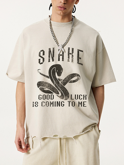 ▶𝔽𝕦𝕤𝕚𝕠𝕟 𝔽𝕠𝕔𝕦𝕤 ⌘𝓦𝓪𝓼𝓱𝓮𝓭 𝔀𝓲𝓷𝓭 ◀ 2025夏季歐美高街蛇年印花街舞嘻哈hiphop炸街演出服短袖T恤男潮 TZ-19