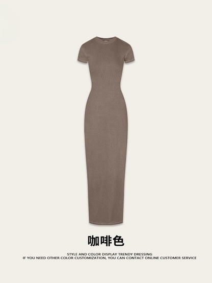 Fierce & Fitted 夏季辣妹必備修身款短袖連身長裙 咖啡色