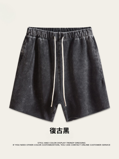 ♛𝔽𝕦𝕤𝕚𝕠𝕟 𝔽𝕠𝕔𝕦𝕤 ♛夏季復古重磅水洗休閒運動五分褲 S-01