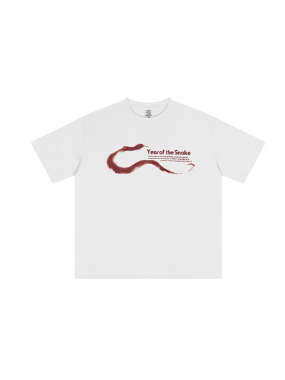 ▶𝔽𝕦𝕤𝕚𝕠𝕟 𝔽𝕠𝕔𝕦𝕤 ⌘𝓦𝓪𝓼𝓱𝓮𝓭 𝔀𝓲𝓷𝓭  ◀2025夏季歐美潮牌經典款新年系列oversize蛇年寬鬆大碼短袖T恤男 TZ-20