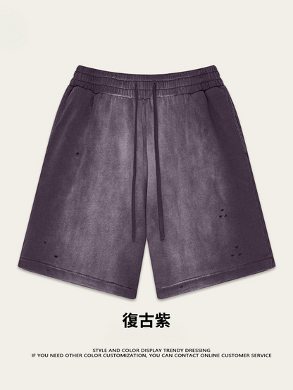 ♛𝔽𝕦𝕤𝕚𝕠𝕟 𝔽𝕠𝕔𝕦𝕤 ♛2025夏季復古重磅蠟染休閒運動五分褲 K-03