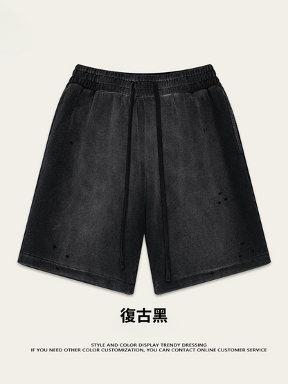 ♛𝔽𝕦𝕤𝕚𝕠𝕟 𝔽𝕠𝕔𝕦𝕤 ♛2025夏季復古重磅蠟染休閒運動五分褲 K-03