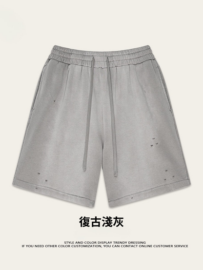 ♛𝔽𝕦𝕤𝕚𝕠𝕟 𝔽𝕠𝕔𝕦𝕤 ♛2025夏季復古重磅蠟染休閒運動五分褲 K-03
