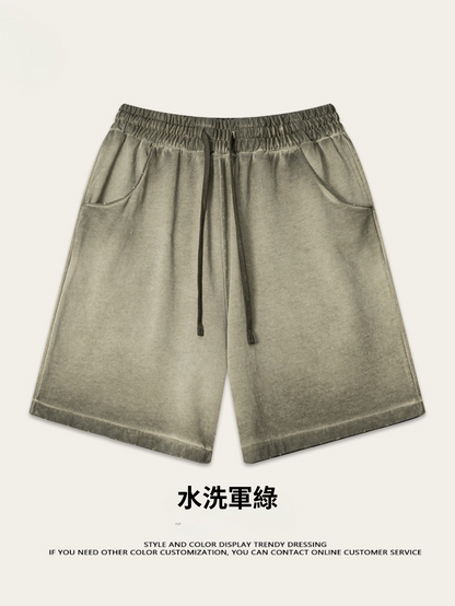 ♛𝔽𝕦𝕤𝕚𝕠𝕟 𝔽𝕠𝕔𝕦𝕤 ♛2025夏季復古街頭VINE風漸變寬鬆運動休閒五分褲 K-76
