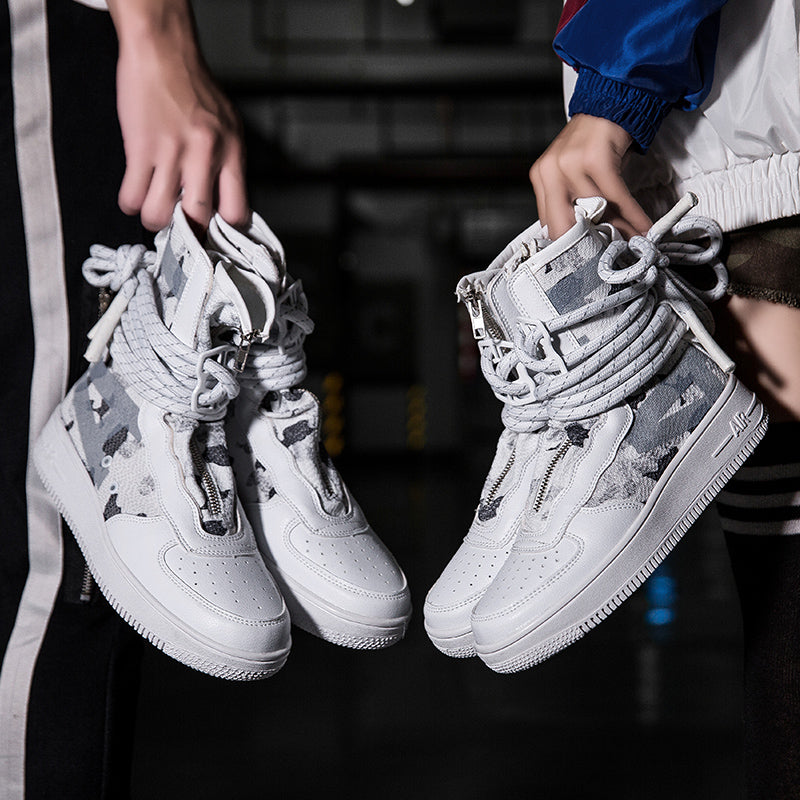 ♛𝔽𝕦𝕤𝕚𝕠𝕟 𝔽𝕠𝕔𝕦𝕤☢︎ᴄᴀꜱᴜᴀʟ ꜱɴᴇᴀᴋᴇʀ ♜✽2026✽ 運動風機能款長筒綁繩拉鍊版板鞋 男女鞋 情侶款（大🦶到46碼）JM-15