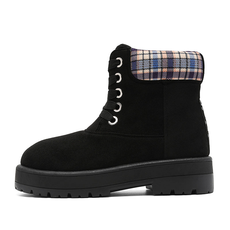 ♛𝔽𝕦𝕤𝕚𝕠𝕟 𝔽𝕠𝕔𝕦𝕤☢︎ᴄᴀꜱᴜᴀʟ ᴅʀᴇꜱꜱ ♜✽2026✽ 復古風高筒格子領雪地五孔靴 男女款 情侶款（大🦶到45碼）YH-06