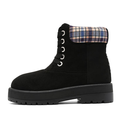 ♛𝔽𝕦𝕤𝕚𝕠𝕟 𝔽𝕠𝕔𝕦𝕤☢︎ᴄᴀꜱᴜᴀʟ ᴅʀᴇꜱꜱ ♜✽2026✽ 復古風高筒格子領雪地五孔靴 男女款 情侶款（大🦶到45碼）YH-06