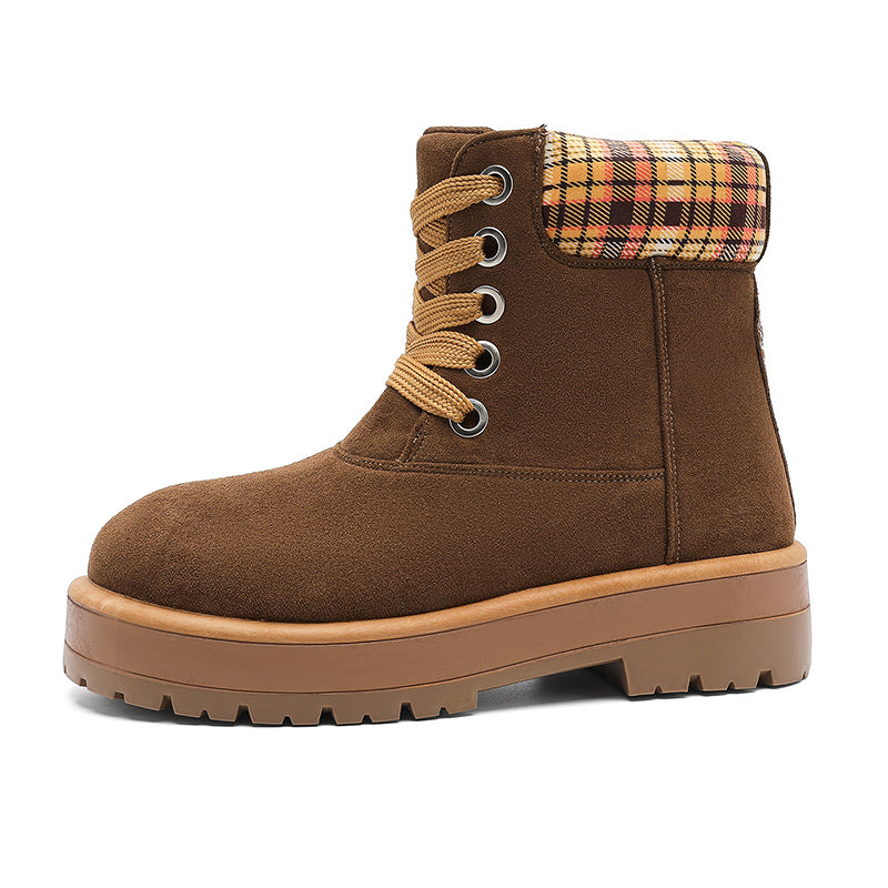 ♛𝔽𝕦𝕤𝕚𝕠𝕟 𝔽𝕠𝕔𝕦𝕤☢︎ᴄᴀꜱᴜᴀʟ ᴅʀᴇꜱꜱ ♜✽2026✽ 復古風高筒格子領雪地五孔靴 男女款 情侶款（大🦶到45碼）YH-06