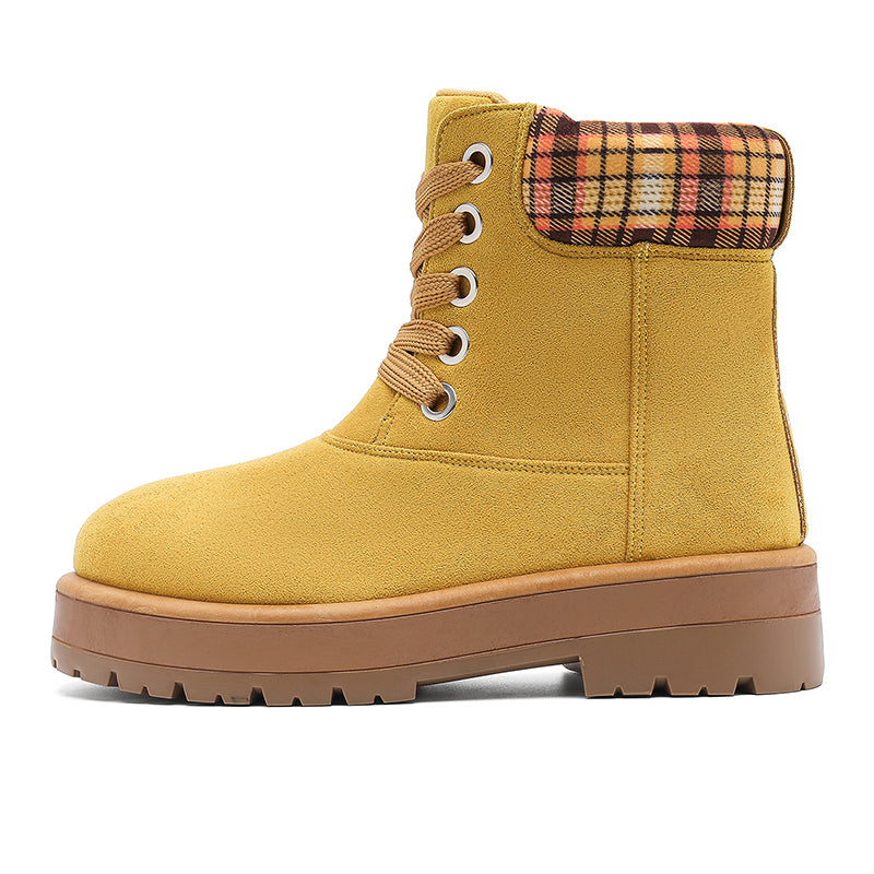 ♛𝔽𝕦𝕤𝕚𝕠𝕟 𝔽𝕠𝕔𝕦𝕤☢︎ᴄᴀꜱᴜᴀʟ ᴅʀᴇꜱꜱ ♜✽2026✽ 復古風高筒格子領雪地五孔靴 男女款 情侶款（大🦶到45碼）YH-06