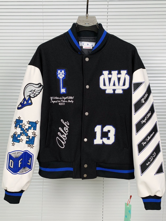 snɔoɟ uoı̣snɟ - 2025秋冬新款 OW 燙鑽天馬字母圖案棒球外套男女同款 SM-258