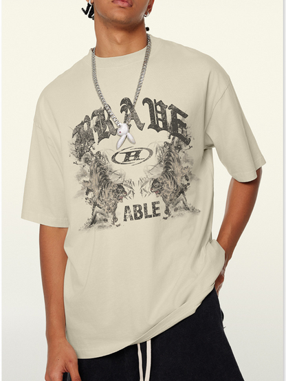 ▶𝔽𝕦𝕤𝕚𝕠𝕟 𝔽𝕠𝕔𝕦𝕤 ⌘𝓦𝓪𝓼𝓱𝓮𝓭 𝔀𝓲𝓷𝓭 ◀2025夏季水洗做舊水墨丹青印花短袖T恤潮牌休閒情侣装上衣 TZ-25