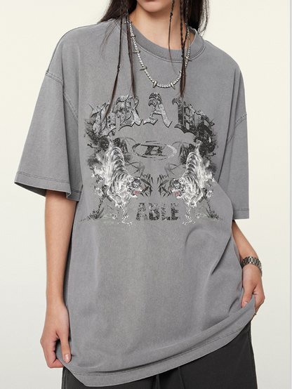 ▶𝔽𝕦𝕤𝕚𝕠𝕟 𝔽𝕠𝕔𝕦𝕤 ⌘𝓦𝓪𝓼𝓱𝓮𝓭 𝔀𝓲𝓷𝓭 ◀2025夏季水洗做舊水墨丹青印花短袖T恤潮牌休閒情侣装上衣 TZ-25